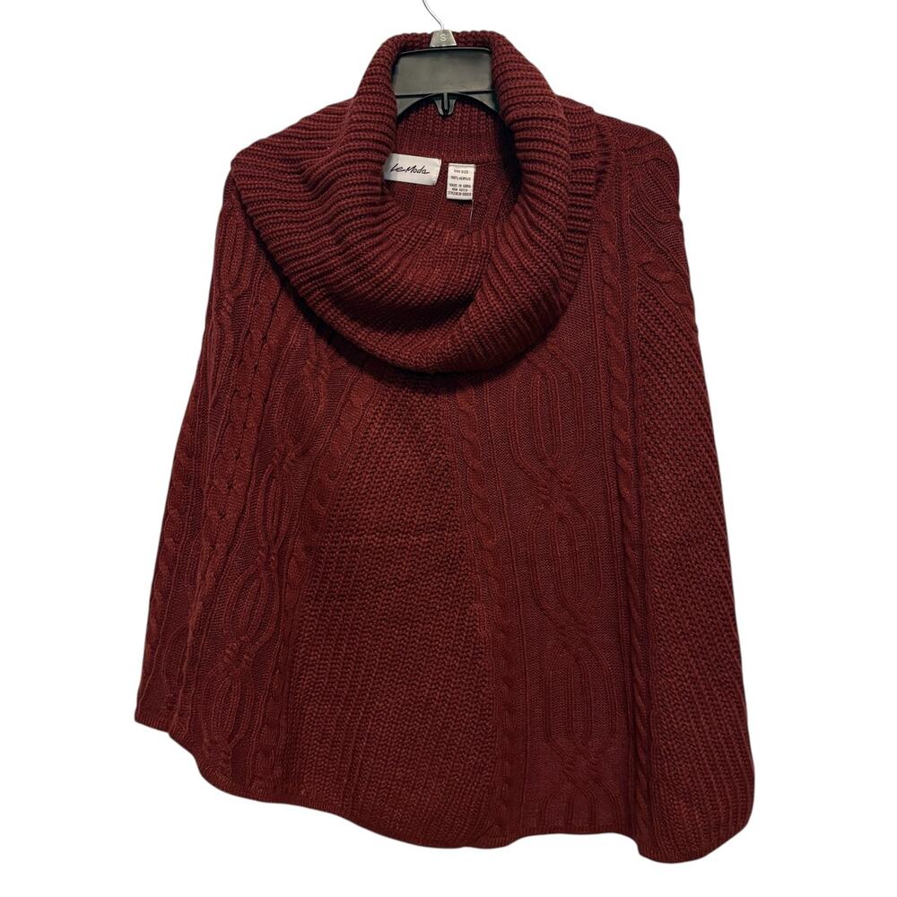 Le Moda Sweater Poncho Womens One Size Cable Knit Burgundy Lagenlook Boho Fall